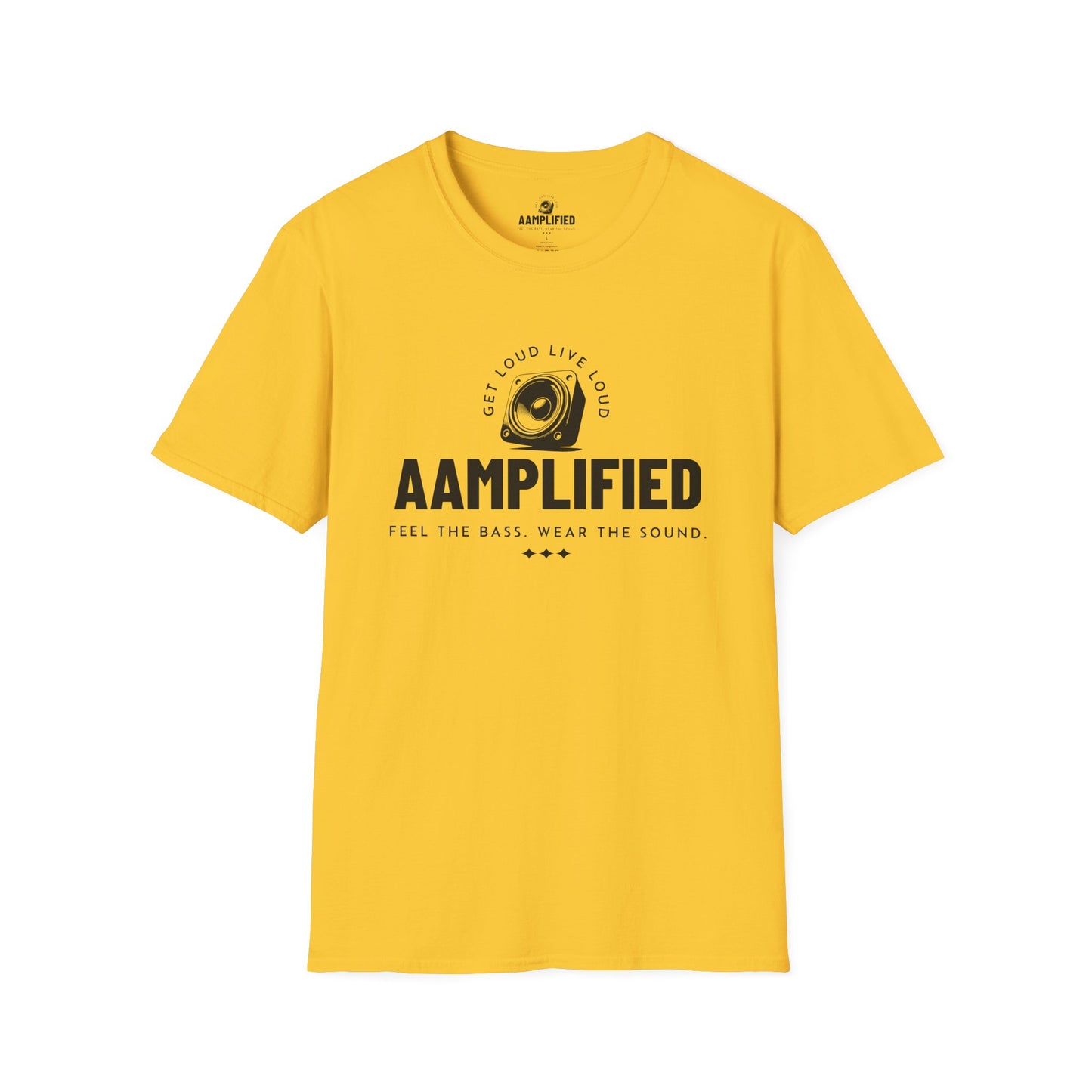 aamplified music unisex softstyle t-shirt - feel the bass, wear the sound