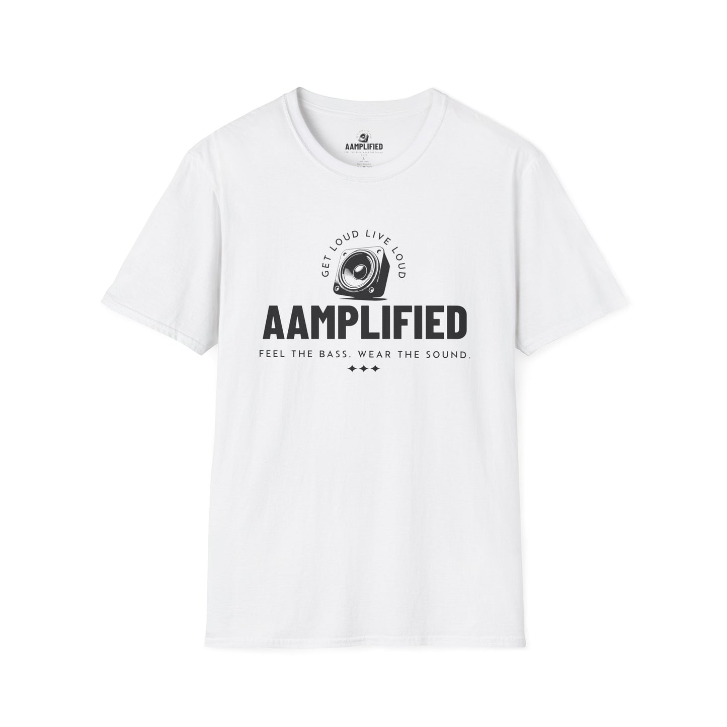 aamplified music unisex softstyle t-shirt - feel the bass, wear the sound