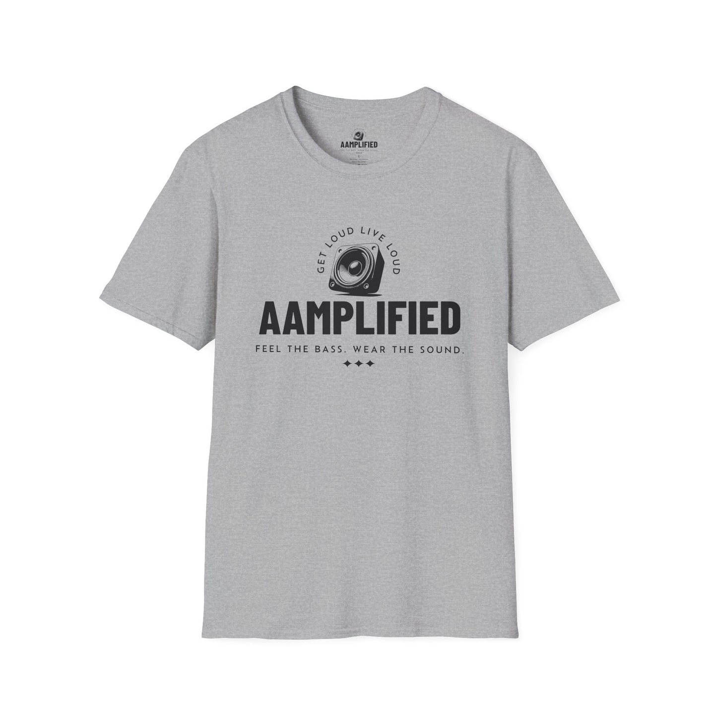 aamplified music unisex softstyle t-shirt - feel the bass, wear the sound