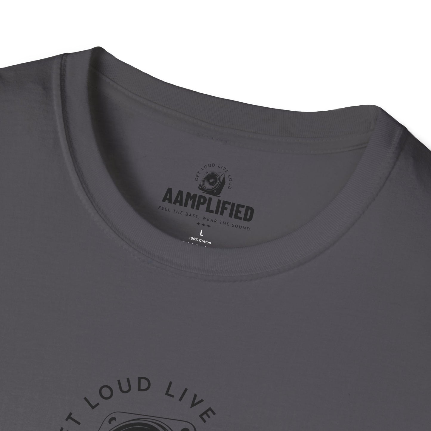 aamplified music unisex softstyle t-shirt - feel the bass, wear the sound