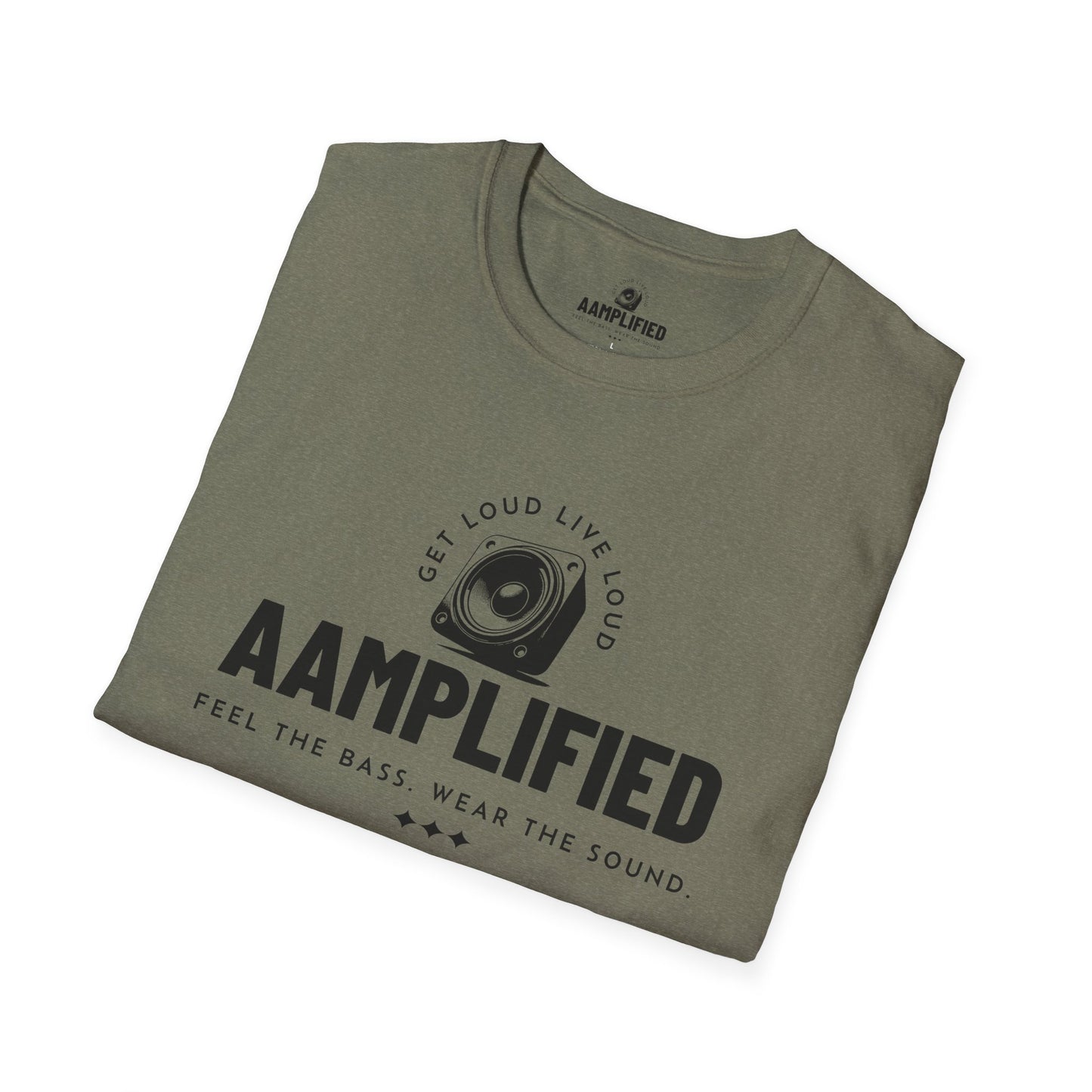 aamplified music unisex softstyle t-shirt - feel the bass, wear the sound