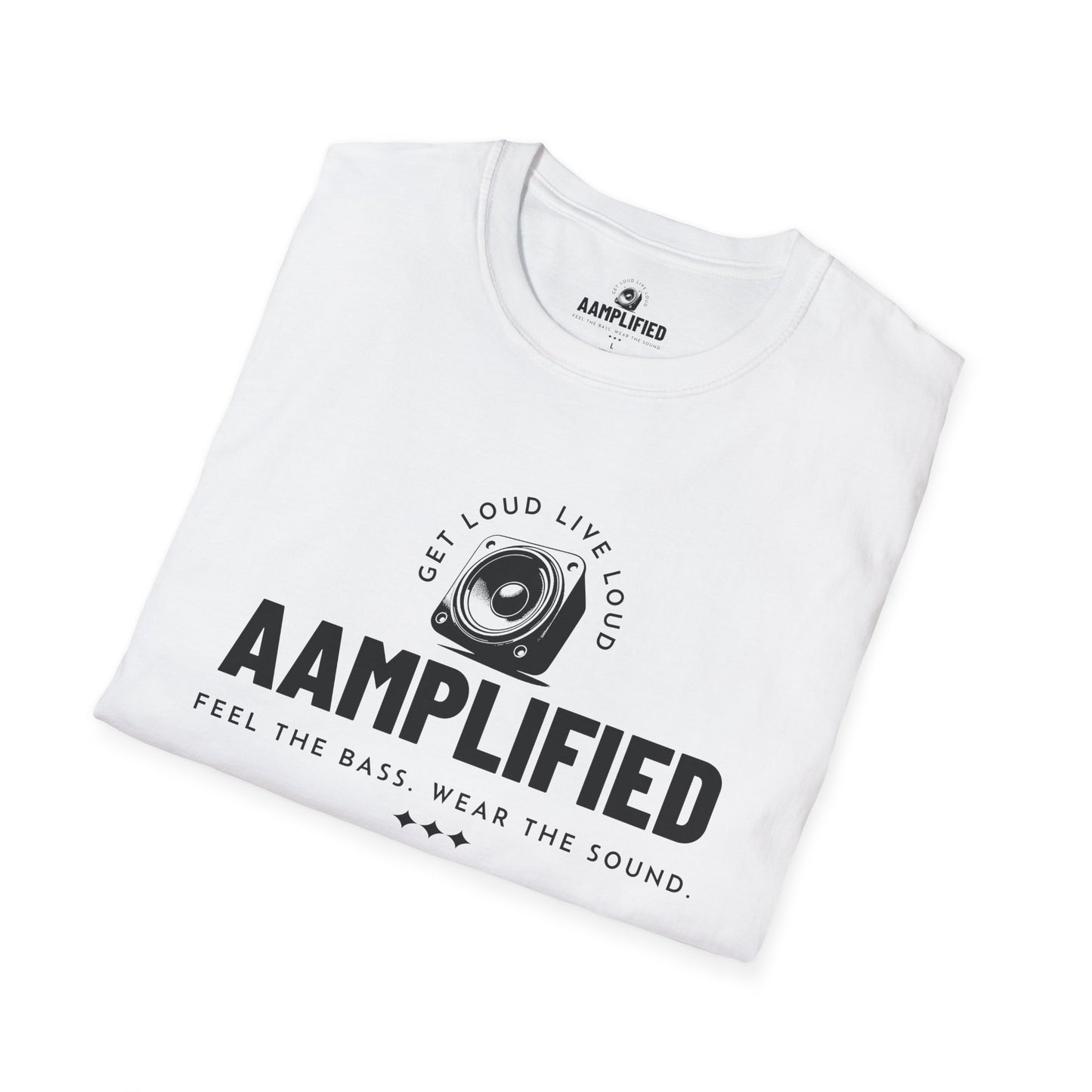 aamplified music unisex softstyle t-shirt - feel the bass, wear the sound