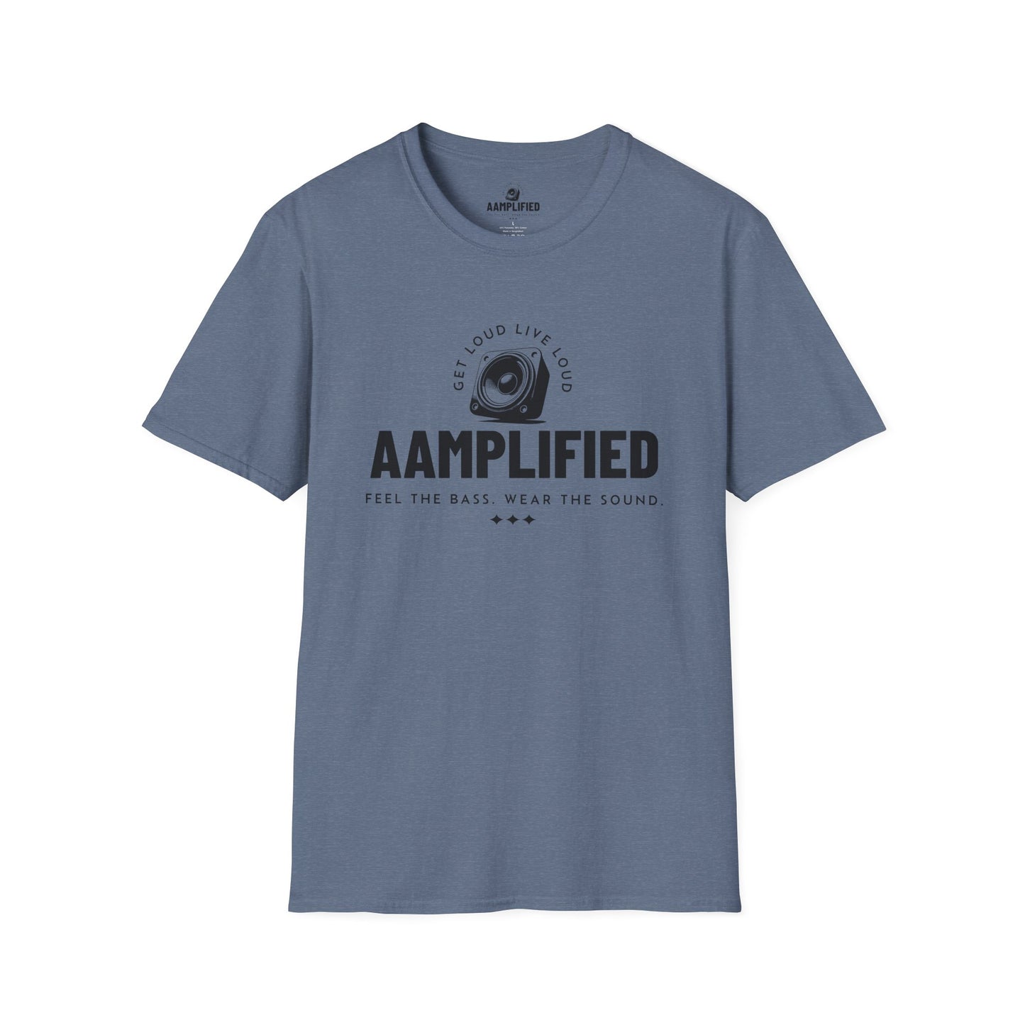 aamplified music unisex softstyle t-shirt - feel the bass, wear the sound
