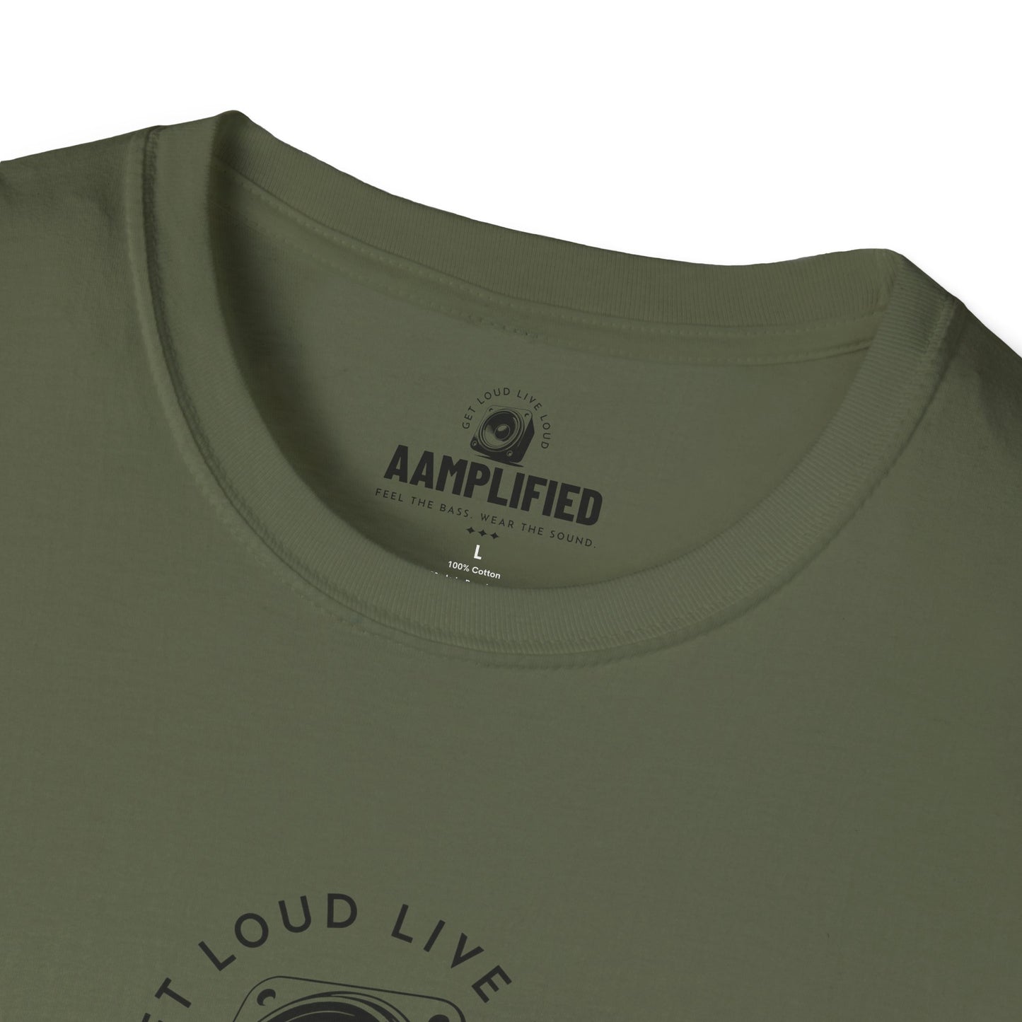 aamplified music unisex softstyle t-shirt - feel the bass, wear the sound