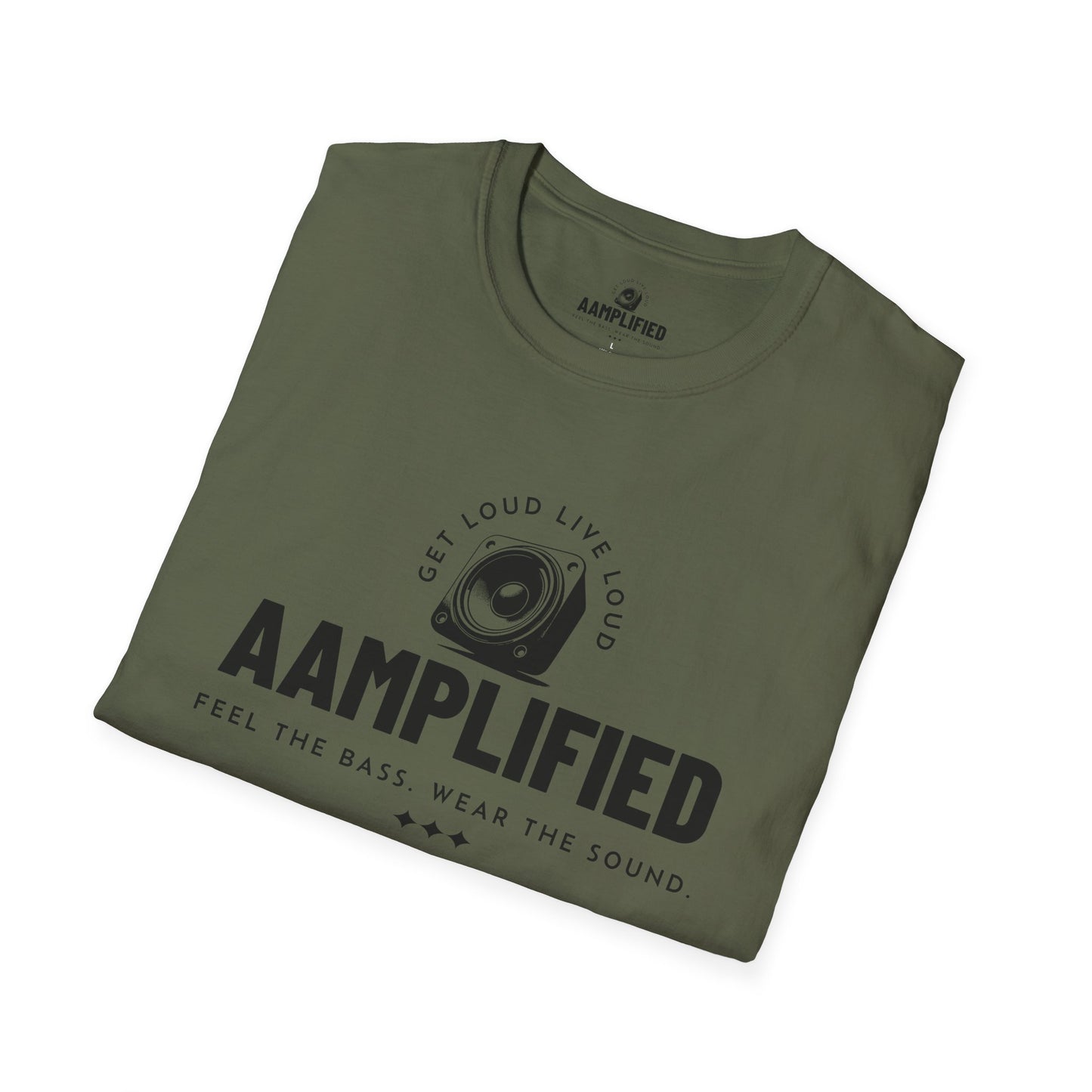 aamplified music unisex softstyle t-shirt - feel the bass, wear the sound