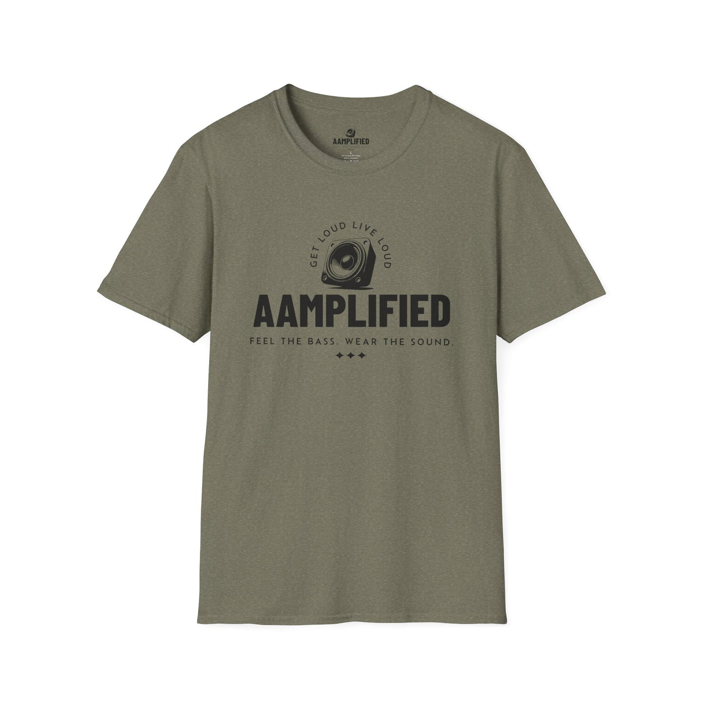 aamplified music unisex softstyle t-shirt - feel the bass, wear the sound