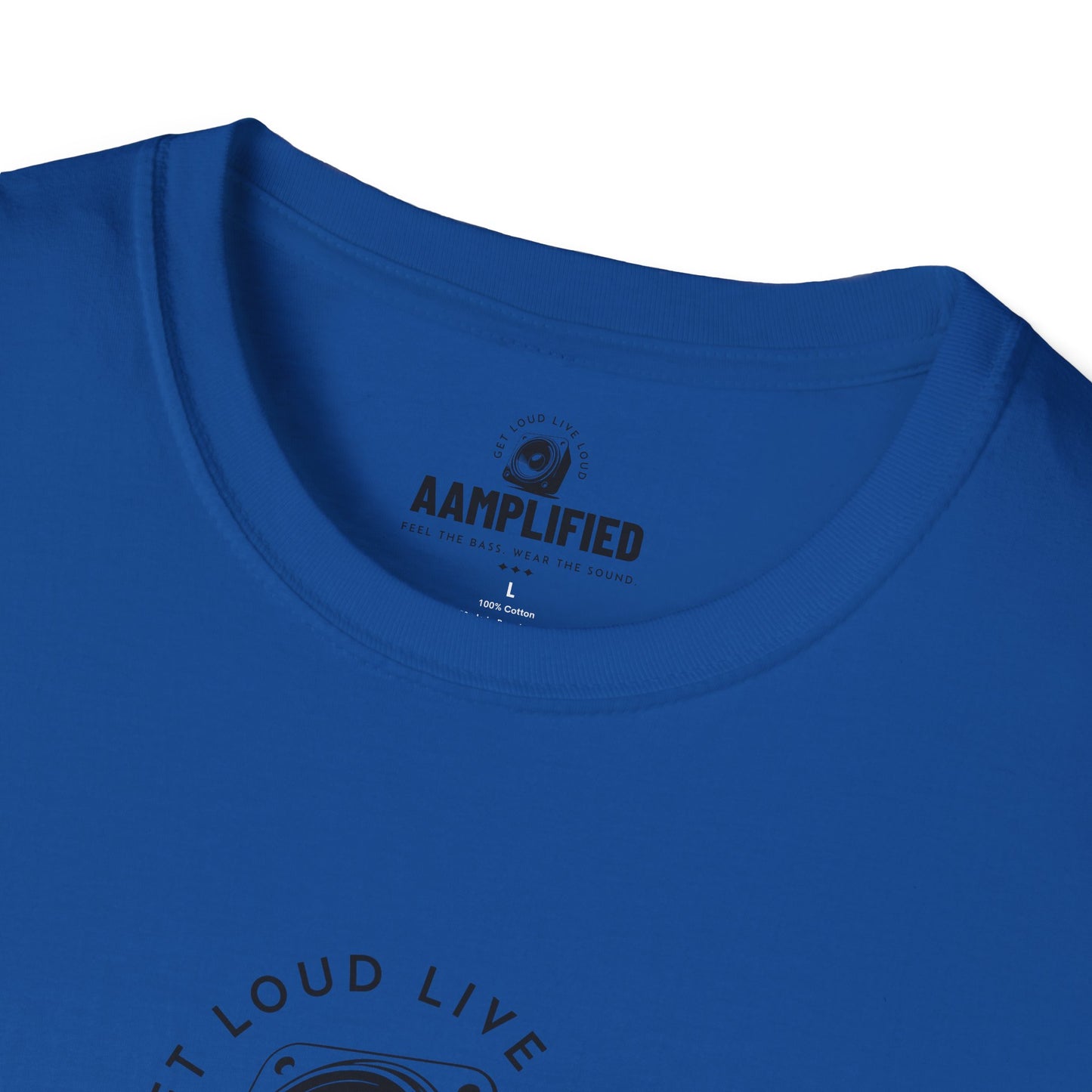 aamplified music unisex softstyle t-shirt - feel the bass, wear the sound