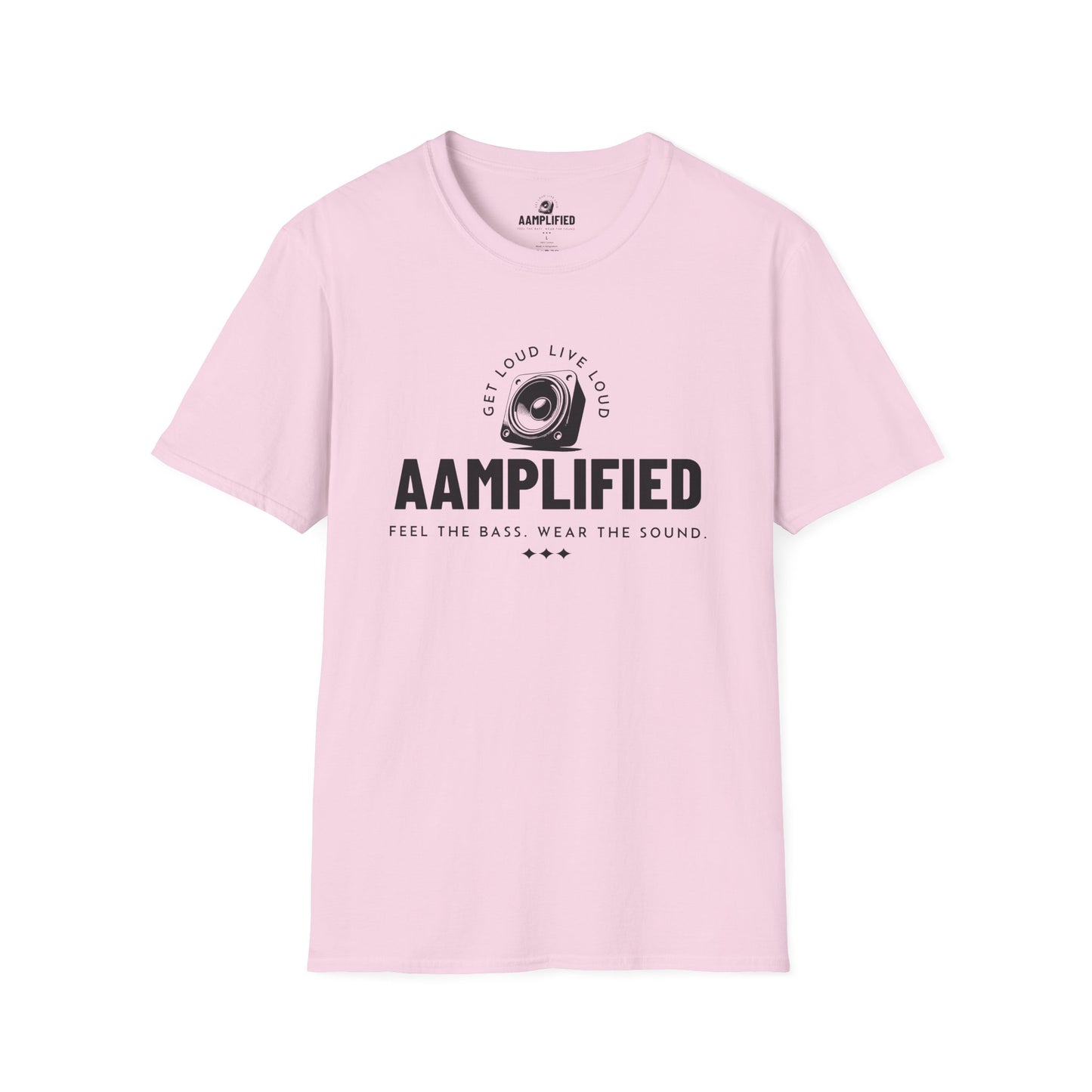 aamplified music unisex softstyle t-shirt - feel the bass, wear the sound