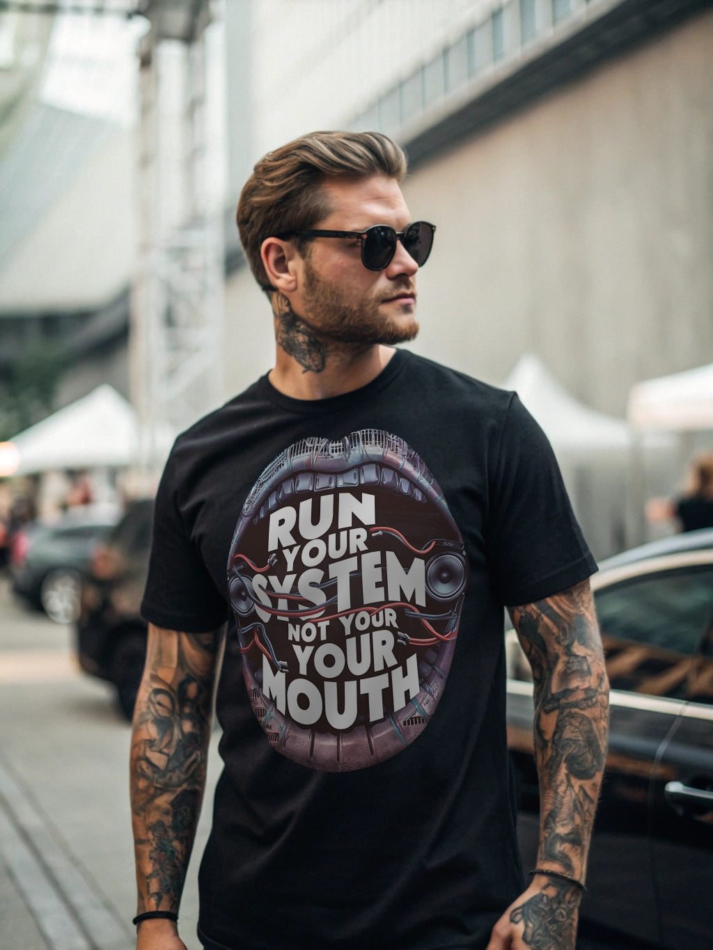 aamplified 'run your system' premium t-shirt