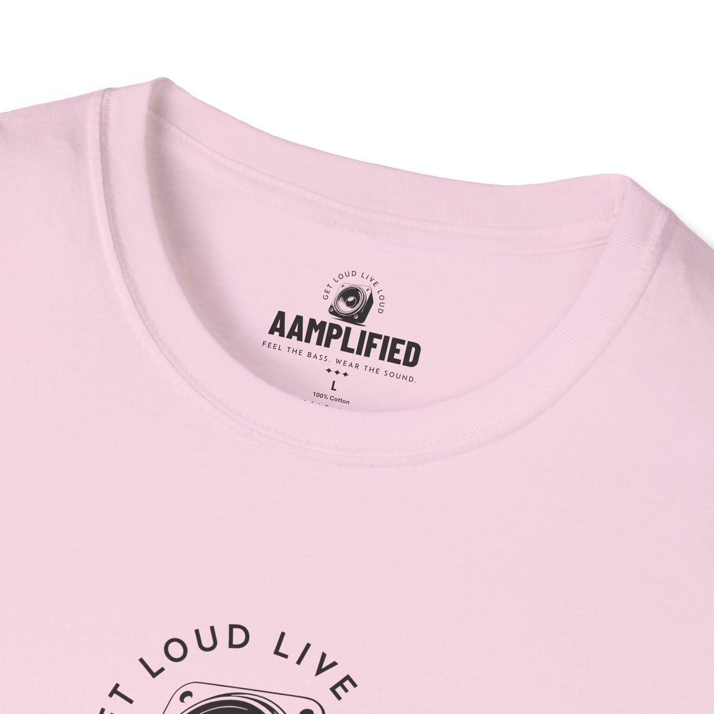 aamplified music unisex softstyle t-shirt - feel the bass, wear the sound