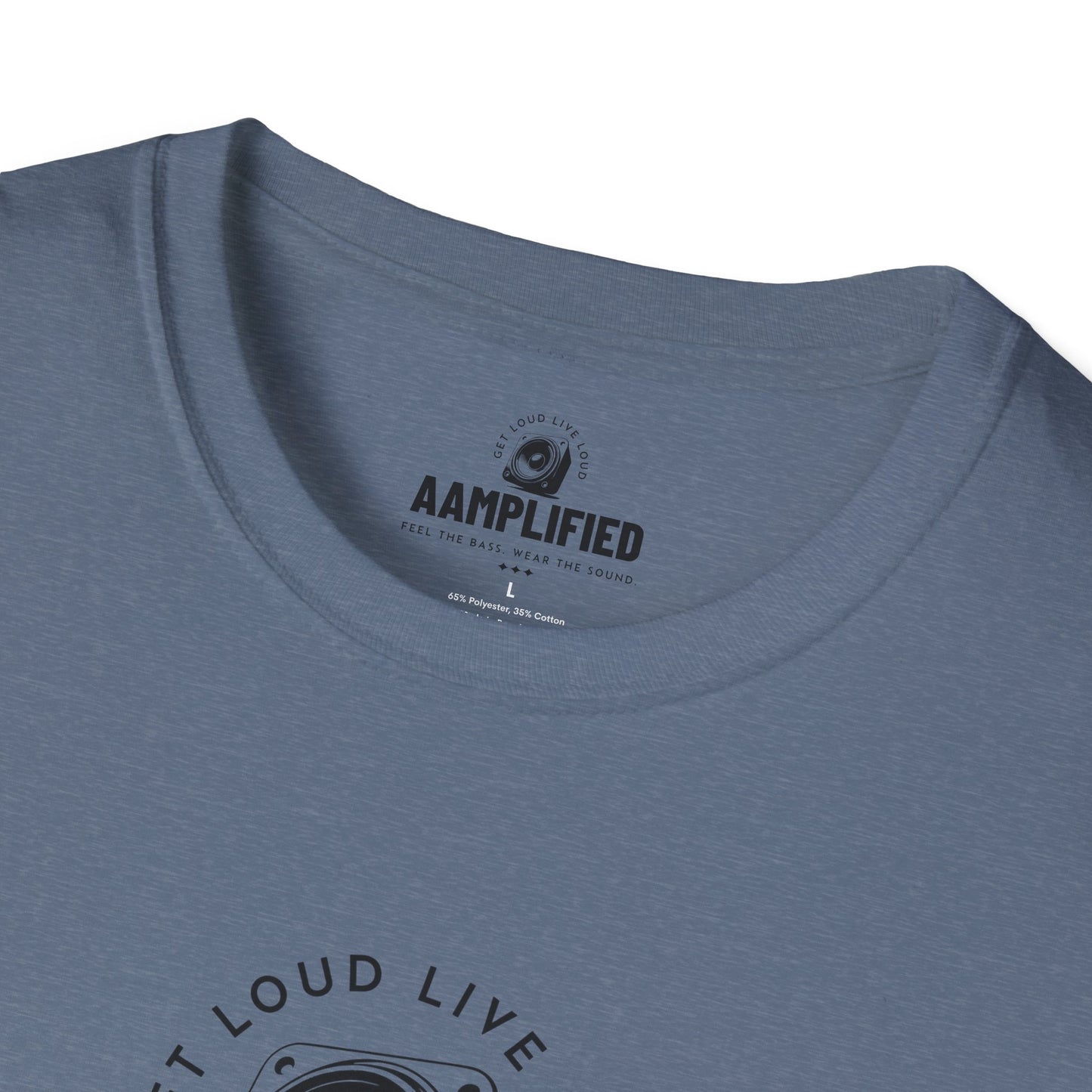 aamplified music unisex softstyle t-shirt - feel the bass, wear the sound