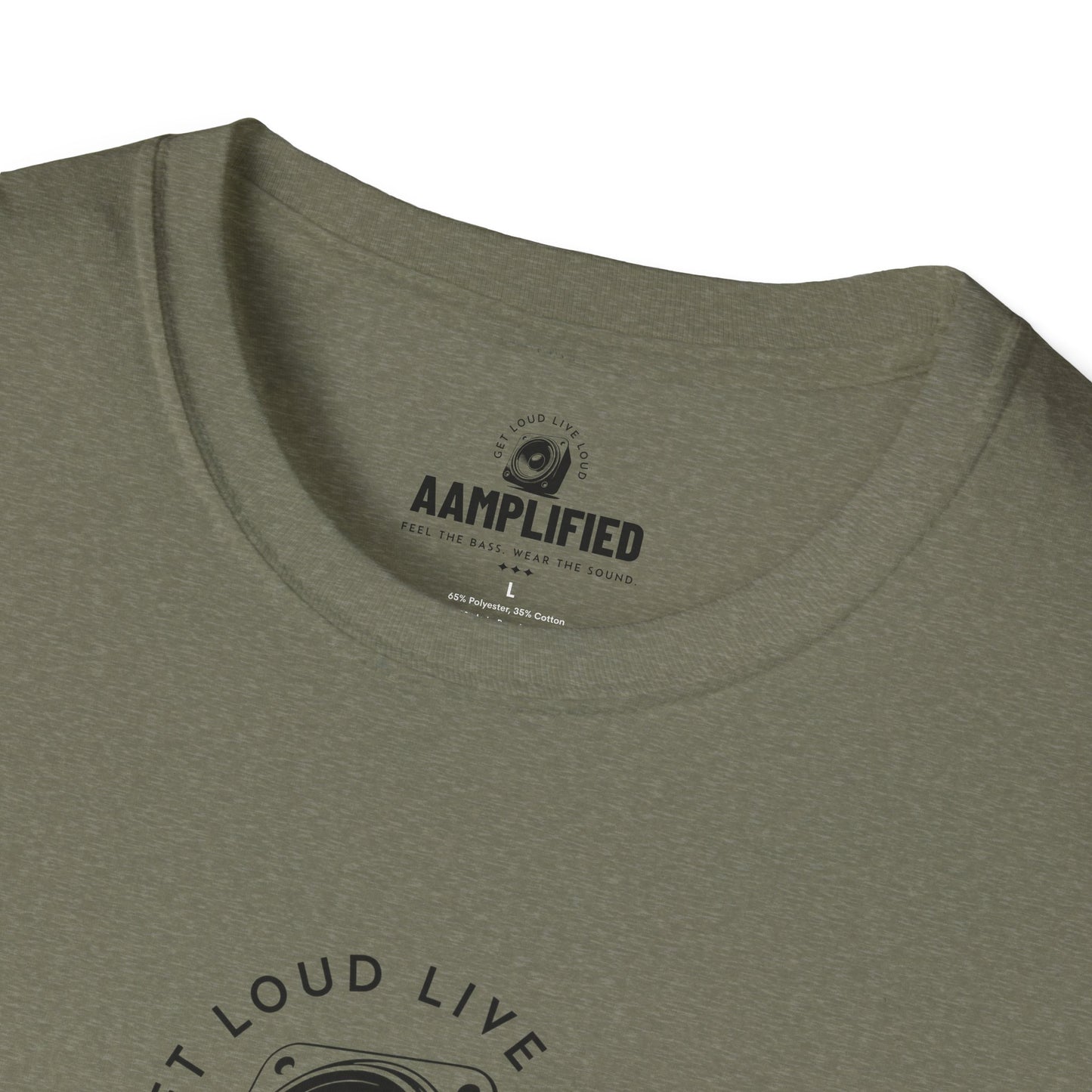 aamplified music unisex softstyle t-shirt - feel the bass, wear the sound
