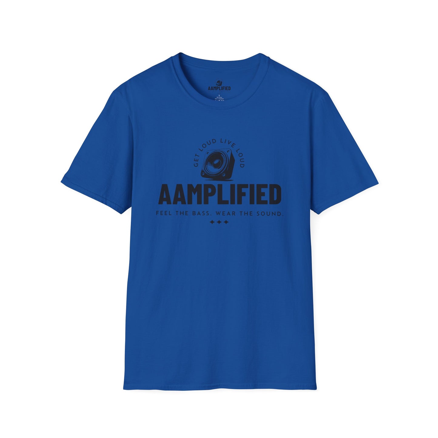 aamplified music unisex softstyle t-shirt - feel the bass, wear the sound