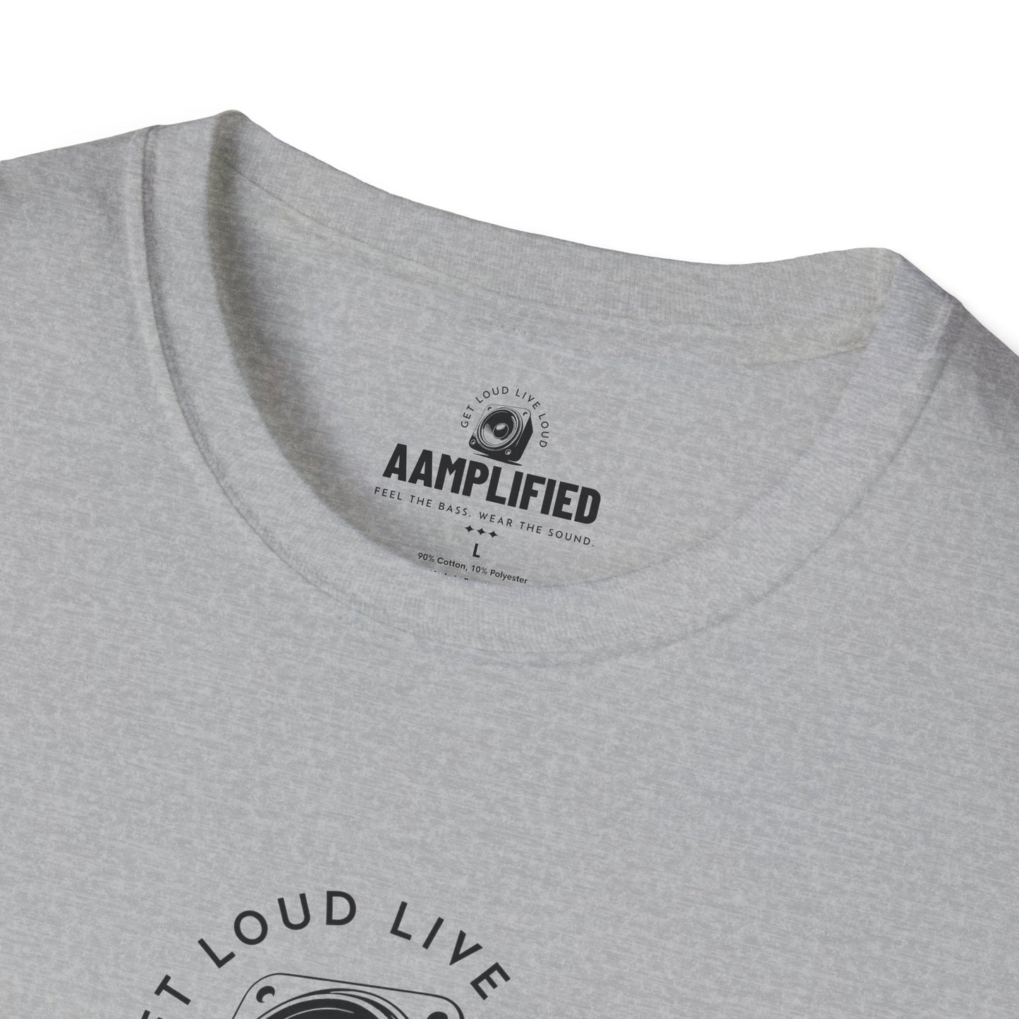 aamplified music unisex softstyle t-shirt - feel the bass, wear the sound
