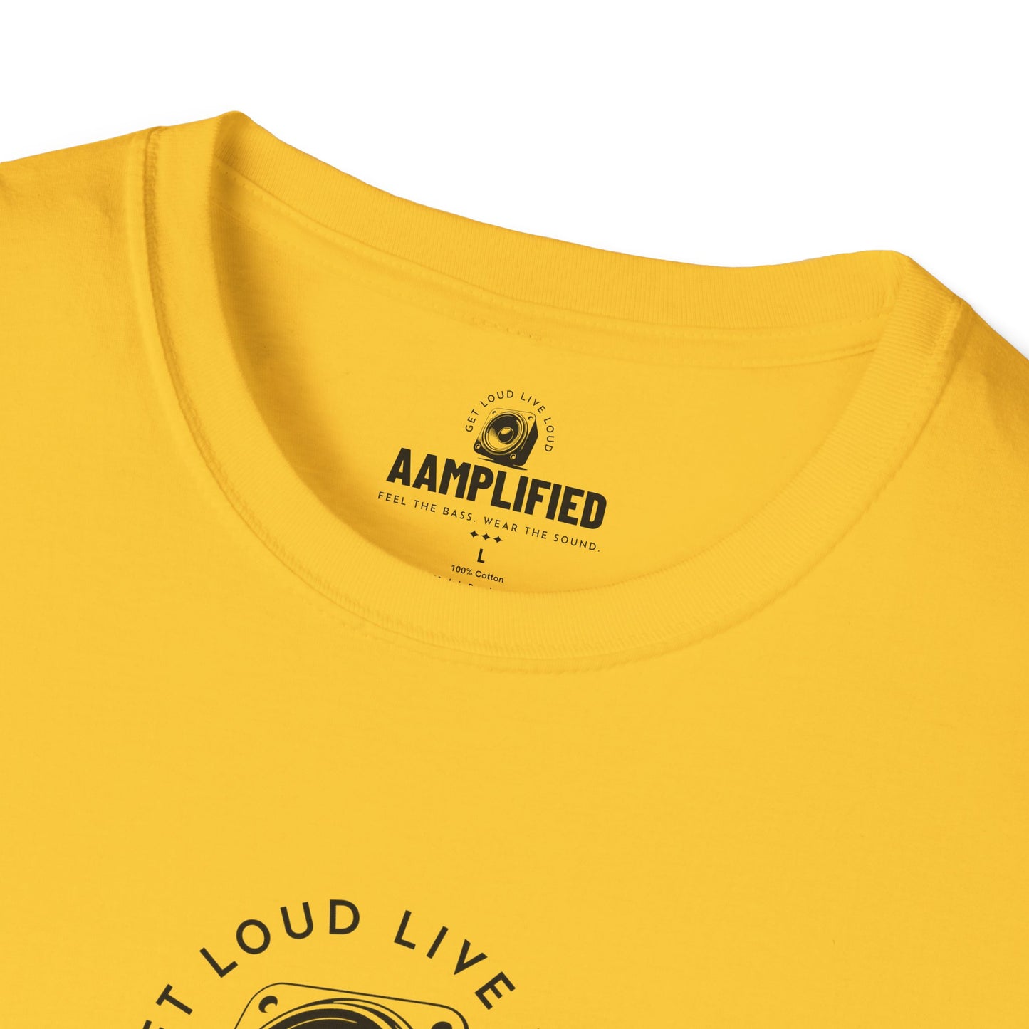 aamplified music unisex softstyle t-shirt - feel the bass, wear the sound