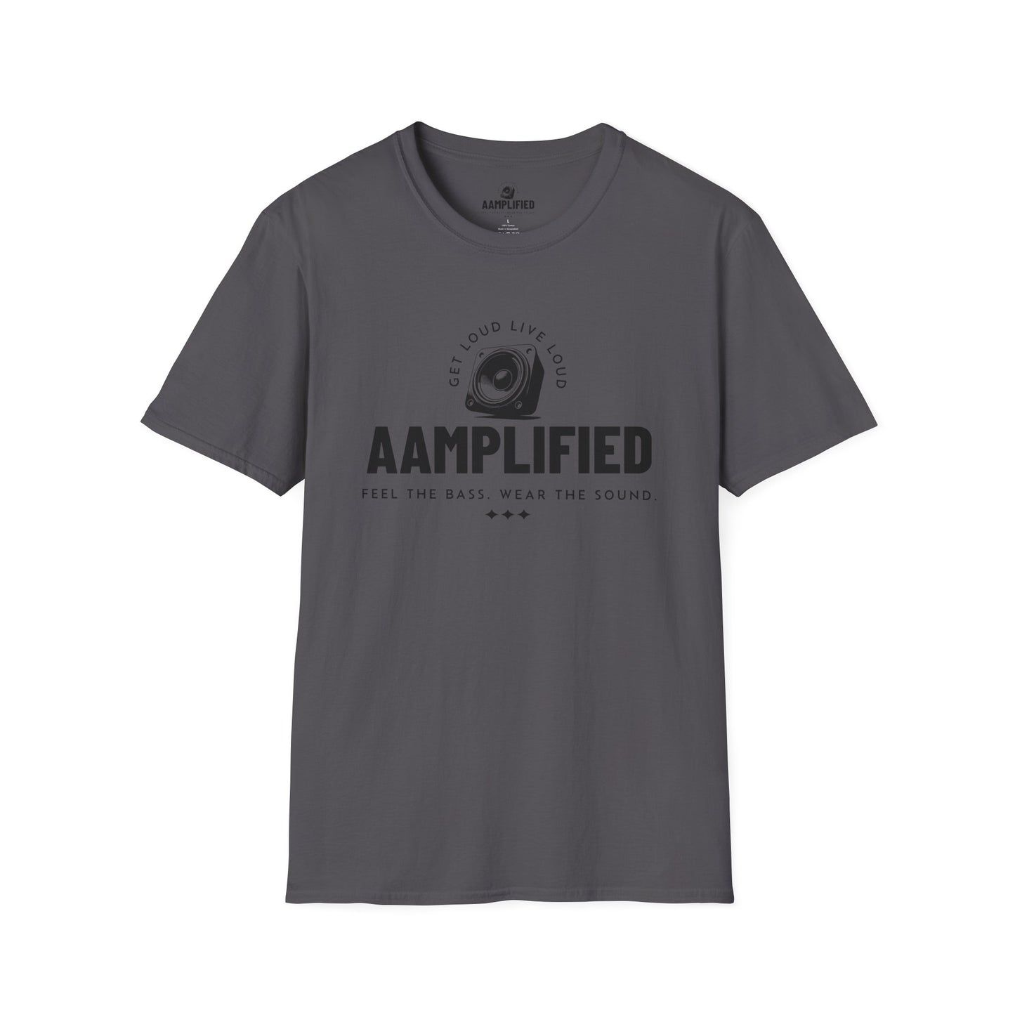 aamplified music unisex softstyle t-shirt - feel the bass, wear the sound