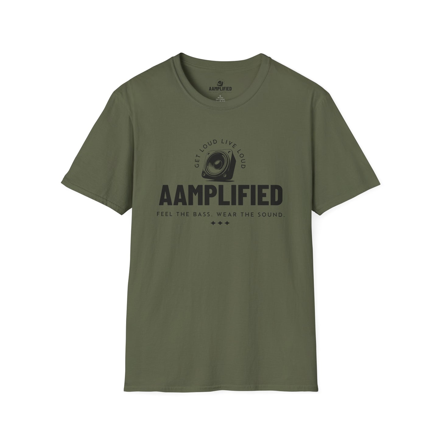 aamplified music unisex softstyle t-shirt - feel the bass, wear the sound