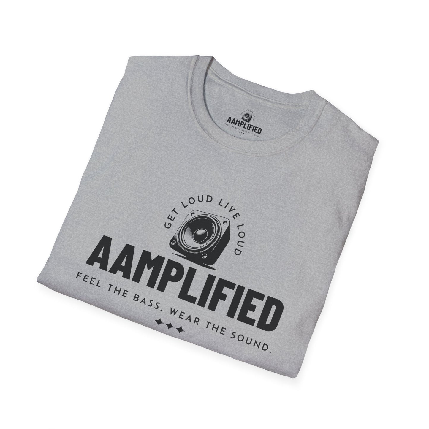 aamplified music unisex softstyle t-shirt - feel the bass, wear the sound