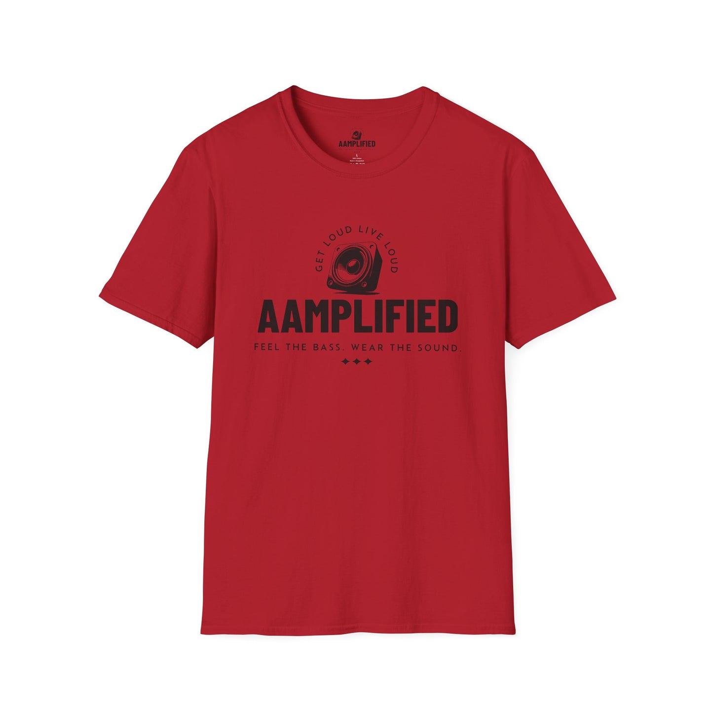 aamplified music unisex softstyle t-shirt - feel the bass, wear the sound