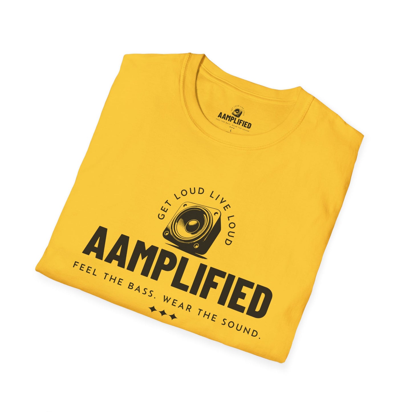 aamplified music unisex softstyle t-shirt - feel the bass, wear the sound
