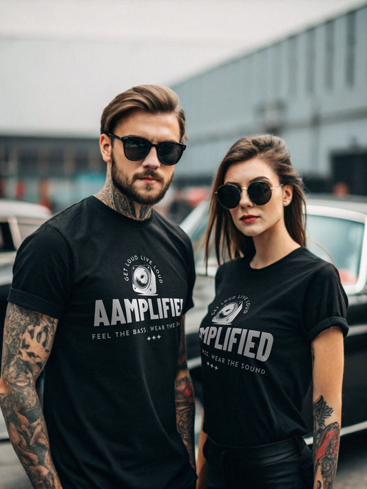 AAMPLIFIED Music Lover's T-Shirt – Feel the Bass, Wear the Sound (Darker Colors)