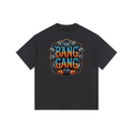 Black t-shirt with 'Bang Gang' graphic design on a white background