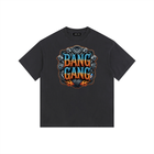 Black t-shirt with 'Bang Gang' graphic design on a white background