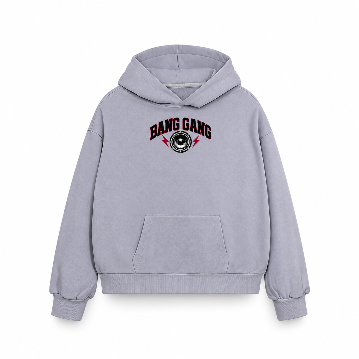 Bang Gang Bass Crest heavyweight hoodie front on pure white background