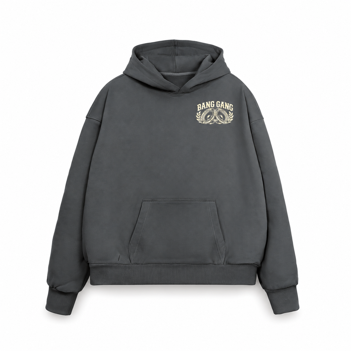 Bang Gang Twin Cones heavyweight hoodie front on pure white background
